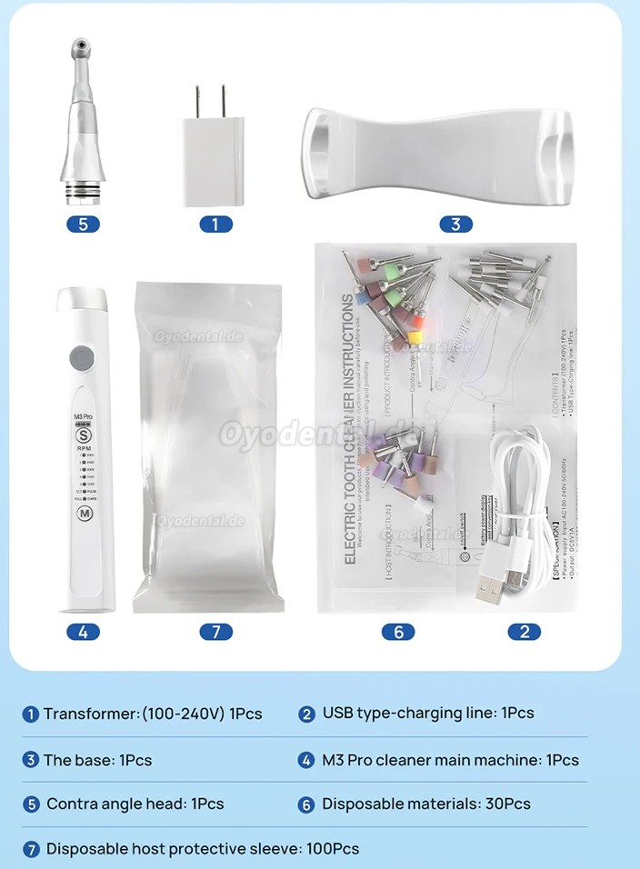 M3Pro Kabelloses Dental Prophylaxe Handst&uuml;ck 5 Geschwindigkeiten 360&deg; Rotation